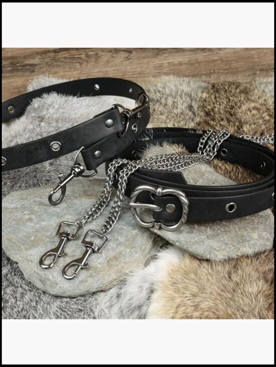 Faux Leather Metal Chain Belt, Vintage Adjustable Thin Belt For Women